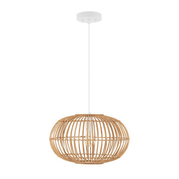 Leo 17.5" Farmhouse Coastal Rattan 180" Cord Plug-In or Hardwired LED Pendant - JONATHAN Y